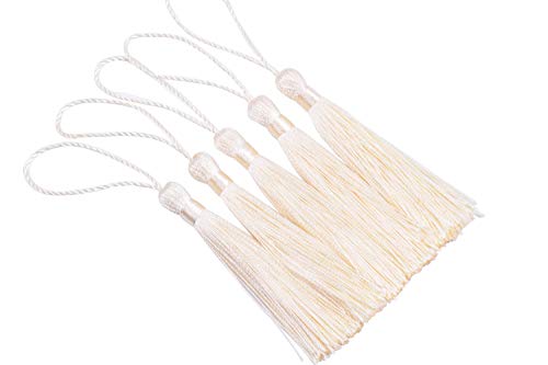 KONMAY 20pcs Silky Handmade Tiny(3.5'') Soft Craft Mini Tassels with Loops for Bookmarks Jewelry Making, Decoration DIY Projects (Cream) - color: Cream