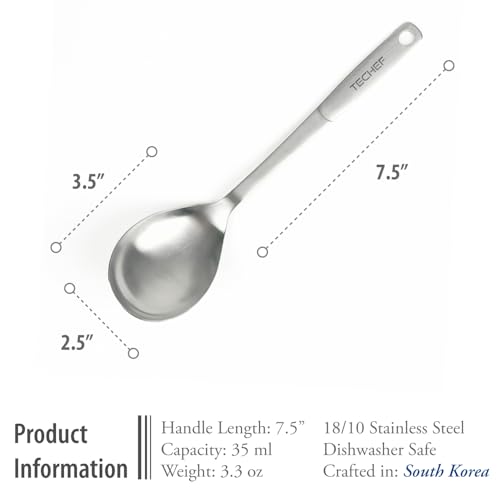 TECHEF ChefCore 304 Stainless Steel Cooking Spoon with Ergonomic Handle, One-Piece Unibody Design, Rustproof & Heat Resistant, 10.5" Serving Utensil – Made in Korea - size: Spoon