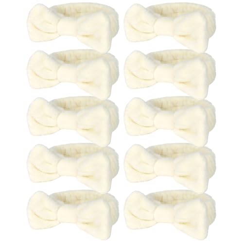 10 Pack Cute Beige Soft Microfiber Spa Headbands for Women & Girls - color: Beige