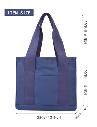 TeeYee 16oz Canvas Tote Bag Casual Multi Pocket Work Bag for Women - color: Navym, size: Medium
