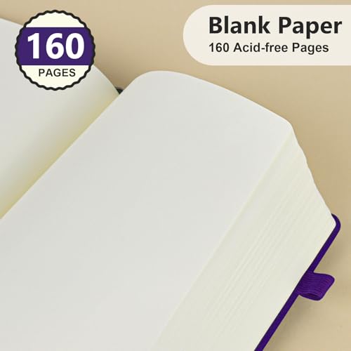 Blank Journal Notebook 5.9"×8.5", Leather Sketchbook,160 Pages Sketch book - color: Purple, size: Blank Page