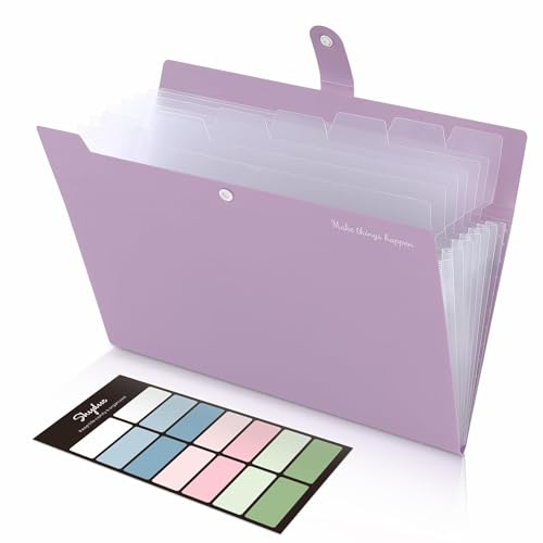 SKYDUE File Folder with Labels, Accordion File Organizer with 8 Pockets, Portable Document Organizer, A4 Letter Size, Paper Organizer for Office, Purple - color: Taro Purple