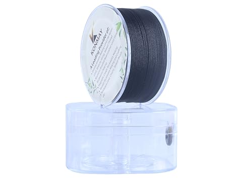 KONMAY 0.6mm Black Nylon String with Case for Bracelets,190 Yards Braided Nylon Satin Cord for Jewelry Making, Beading,Chinese Knotting, Kumihimo, Macramé - color: Black, size: Braided 0.6mm