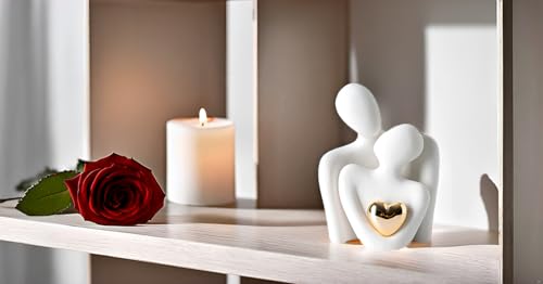 Mini Hugging Couple Statue Ceramic Lover Figurine Home Decor is a Romantic Gift for Her on Wedding Anniversary and Valentines, TV Stand Decoration Knick Knacks for Shelves (White) - size: S-3.5in