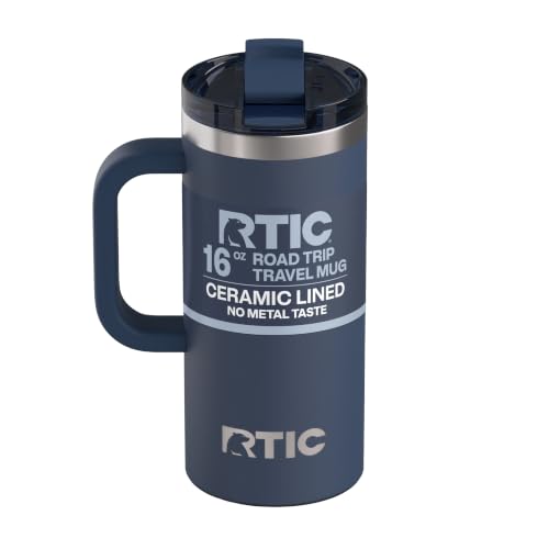 RTIC 16oz Road Trip Travel Mug with Lid and Handle, Ceramic Lined, Navy - color: Navy, size: 16 Ounces
