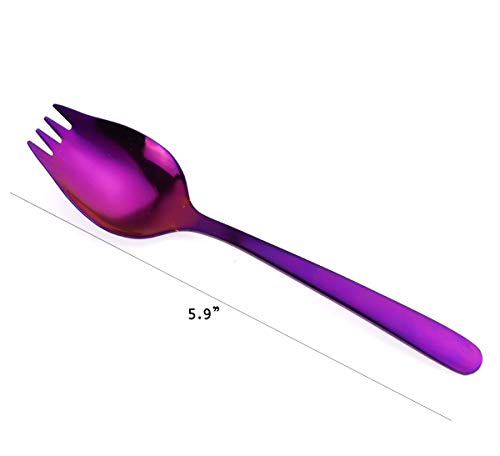 JUCOXO Sporks 4 Pack Stainless Steel Sporks 5.9 inch Spork Spoon for Ice Cream Spoon Salad Forks, Fruit Appetizer Dessert Spoons (Multicolor) - color: Rainbow, Blue, Purple, Gold