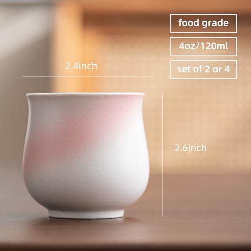 4-Oz Ceramic Espresso Cups Set - Multi-Color, Handle-Free Design for Home & Cafe | Dishwasher-Safe Stoneware Cups (Kiln turned pink, 4) - color: Kiln turned pink, size: 4