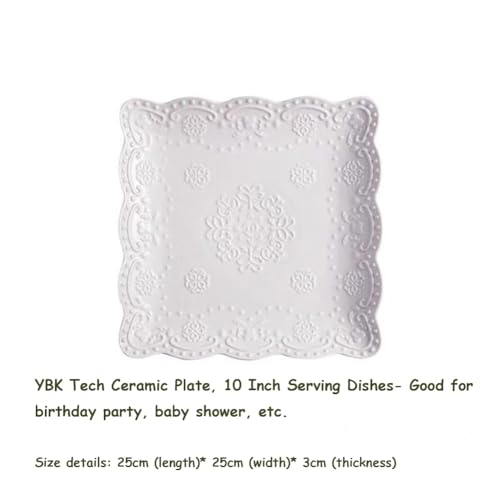 Ceramic Plate, Square Embossed Lace Plate (White, 10-inch) - color: White, size: 10-Inch