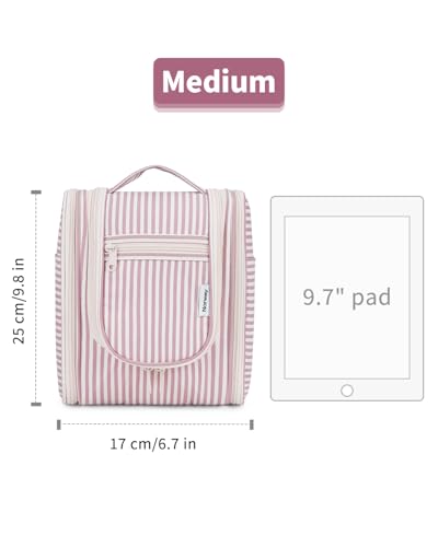 Narwey Hanging Travel Toiletry Bag for Women, Makeup Cosmetic Bag - color: CA-Dusty Rose Stripe, size: Medium