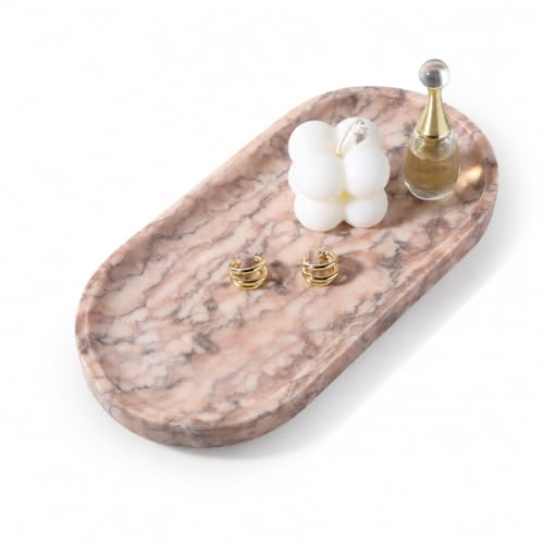 Koville Natural Marble Decorative Tray Stone Plate, 10" x 5" Marble Vanity Tray for Bathroom Countertop Organizer Stone Trays, Catchall Tray for Perfume, Candles, Jewelry (Moca Jade) - color: Moca Jade