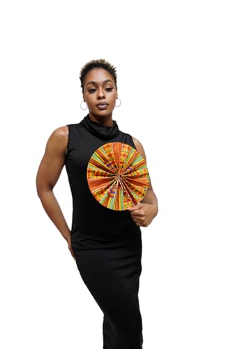 Kente African Print Foldable Hand Fan - color: Kujoe