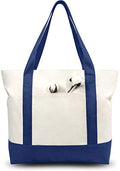 TOPDesign 1-Pack Canvas Tote Bag with an External Pocket, Reusable Grocery Shopping Bag, Top Zipper Closure, Daily Essentials (Blue/Natural) - color: Blue/Natural