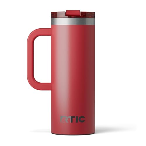 RTIC 20oz Road Trip Travel Mug with Lid and Handle, Ceramic Lined, Flag Red - color: Flag Red, size: 20 Ounces