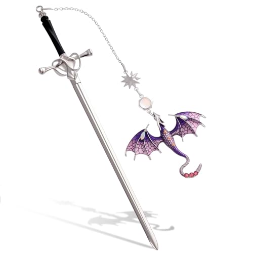 Fourth Wing Dragon Sword Cute Bookmark Book Mark for Reading Women Gifts - color: Silver Purple