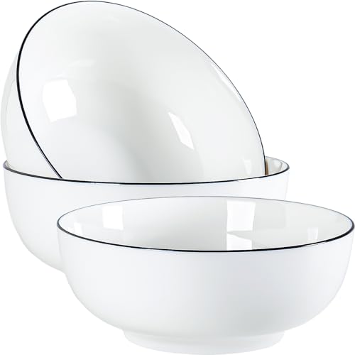 60 oz Large Soup Bowl, Pho Bowls, 8-Inch Rimmed Off-White Porcelain Bowls Set of 3, Perfect for Hearty Meals and Serving - size: 8 Inches Diameter, 60 Fluid Ounces Capacity