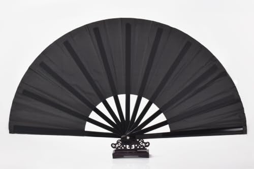 2 Pack Large Folding Hand Fan,Black Chinese Kung Fu Tai Chi Fan Nylon-Cloth Fans for Men and Women Performance,Dance,Decorations,Festival,Gift (Black) - color: Black