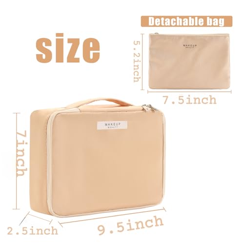 Queboom Travel Makeup Bag Cosmetic Bag Toiletry Bag for Women & Men, Beige - color: Beige-1pcs
