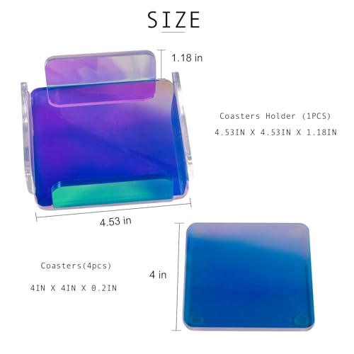 Colorful Acrylic Coasters Set with Holder, 4 Pack Bar Table Drink Protector