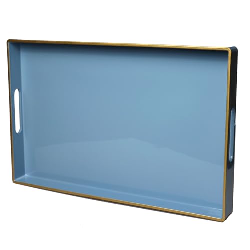 Spsyrine Blue Decorative Serving Tray with Handles, Elegant Plastic Coffee Table Tray for Ottoman, Living Room, Home Decor 15.6" X 10.2" Light Blue - color: Pure Blue