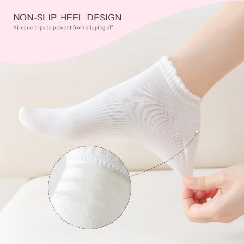 No Show Socks Womens Low Cut Non Slip Ruffle Ankle Socks 6 Pairs - color: （6 Pairs）white