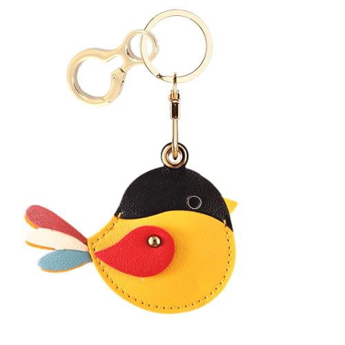 BORKUANA PU Leather Keychain holder Protective Case Compatible with AirTag - color: Bird a