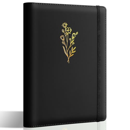 Ovesmusl PU Leather Aesthetic A5 Binder 6 Ring Binder Journal Cover - color: Black, size: A5