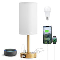 Fenmzee 17.4" Gold Lamp for Bedroom - Dimmable Touch, USB A+C, AC Outlet - color: White - Gold, size: 17.4"