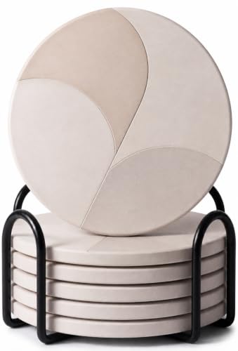 VEYRO Ceramic Coasters Set of 6 – Absorbent Stone Drink Coasters with Holder, Non-Slip Cork Backing, Modern Marble Look Coasters for Coffee Table, Desk & Home Decor - color: Clay 2, size: Set of 6