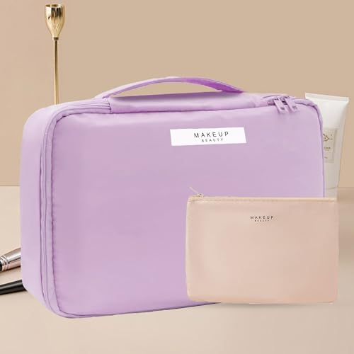 Queboom Travel Makeup Bag Cosmetic Bag Toiletry Bag for Women & Men, Purple - color: Purple-1pcs