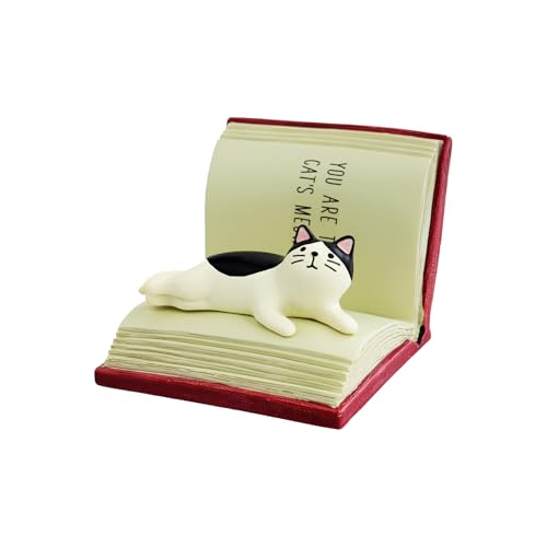 RAQWI Black and White Cat on Red Book, Resin Phone Stand, Desk Decor - color: Red