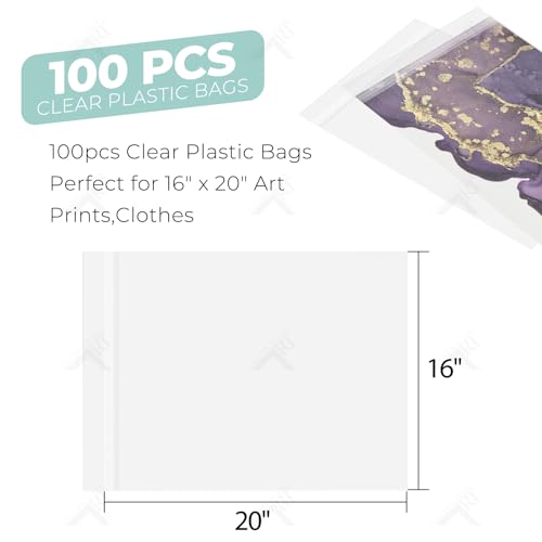 Golden State Art Acid Free Crystal Sealed Clear Bags,16x20 inches,100 Pack - size: 16x20