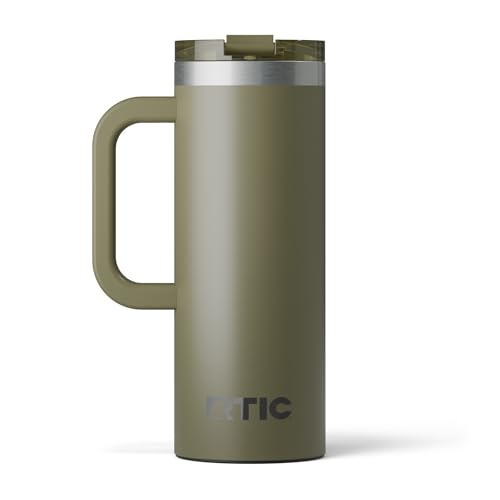 RTIC 20oz Road Trip Travel Mug with Lid and Handle, Ceramic Lined, Olive - color: Olive, size: 20 Ounces