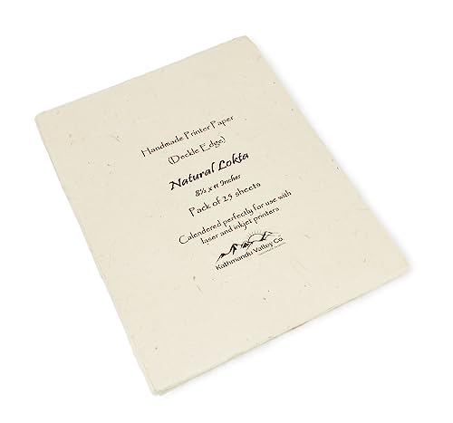 Handmade Lokta Deckle-Edge Printer Paper 8.5x11 (25 Sheets, Natural) - color: Natural
