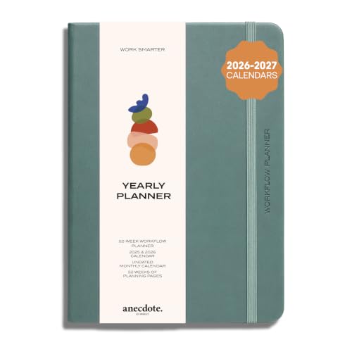 Anecdote Planner w/ 2026-2027 Calendar Yearly Planner Vegan Leather Cover - color: Dutch Blue