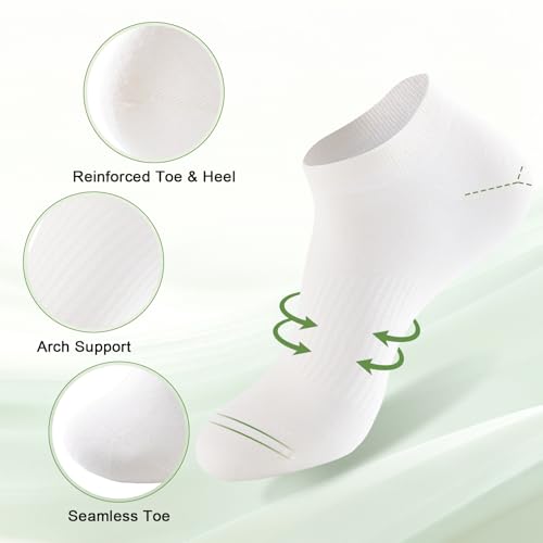 Women's Ankle Socks, 5 Pairs, Bamboo Rayon Ultra Thin Low Cut - color: White, size: Large
