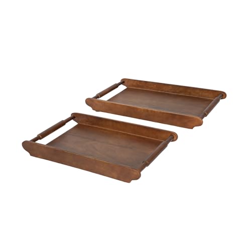 Ellementry Wooden Serving Tray Set – Decorative Tray for Coffee Table, Kitchen & Dining, Serving Platters, Breakfast & Snack Tray - color: Presence Walnut
