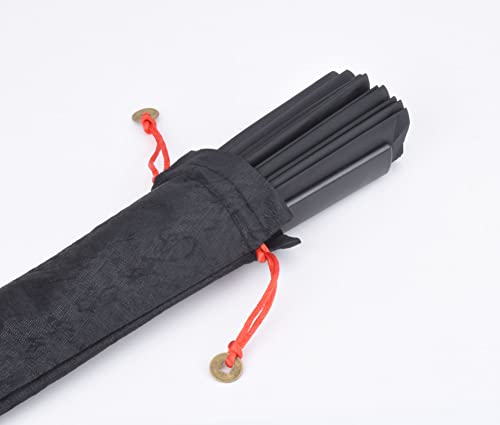 Folding Fan Black Large Hand Fan Chinese Kung Fu Tai Chi Hand Held Plastic-Nylon Folding Fans for Men with a Fabric Case for Protection 13inch - color: Black with Case