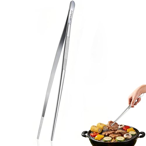 12-Inch Kitchen Tweezers, 18/8 Stainless Steel Tongs with Serrated Tips