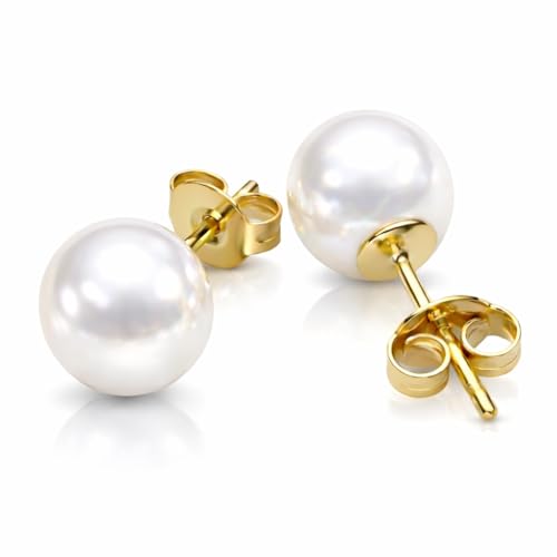 Real Freshwater Pearl Stud Earrings for Women, Hypoallergenic - color: 14K Gold Plated, size: 7.0-7.5mm