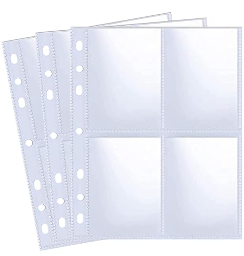 100 Pack 800 Pockets 6 Ring A5 Binder Sleeves,2.5x3.5 Inch Trading Card Sleeves,Double-Sided 4 Pocket Page Protector,Ultra-Clear Kpop Photocard Sheets,Card Sleeve Pages for Game Cards,Photocard