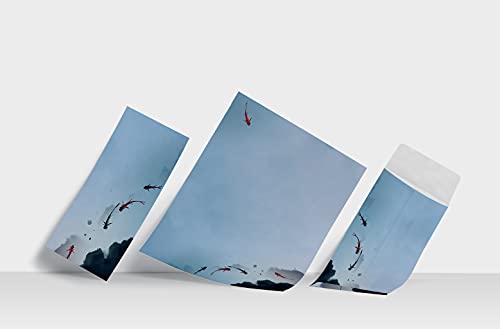 Better Office Products Japanese Watercolor Stationery Paper Set, 100 Piece Set (50 Sheets + 50 Matching Envelopes), Letter Size 8.5 x 11 inch, 9 Designs, Double Sided Printing Paper, (Pack of 3) - size: 8.5 x 11 Inch (Pack of 3)