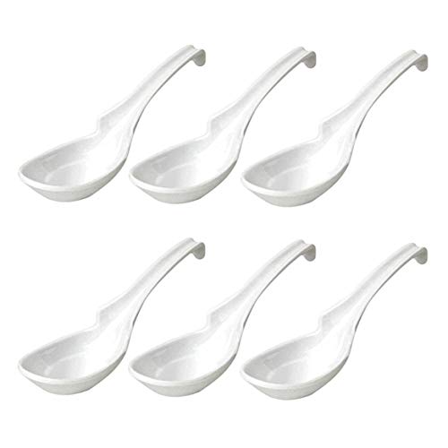 JapanBargain 2777x6, Chinese Soup Spoons Asian Korean Japanese Wonton Soba Rice Pho Ramen Noodle Spoon Notch and Hook Ladle Style Spoon Set of 6, White - color: White