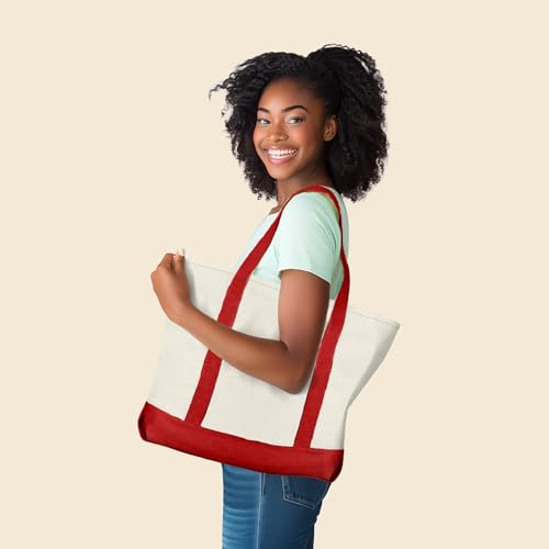 22" Heavy Duty Cotton Canvas Tote Bag (Zippered) - color: Red