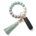 BIHRTC Key Ring Bracelet Car Keychain Holder Wristlet Silicone Women Beaded Bangle Chains - color: 12mm Pink