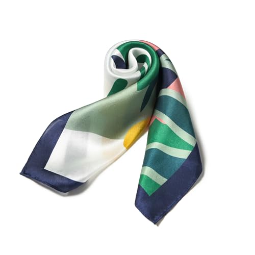 100% Mulberry Silk Scarf - 21" Square Lightweight Neckerchief, Gift Packed - color: Green-2