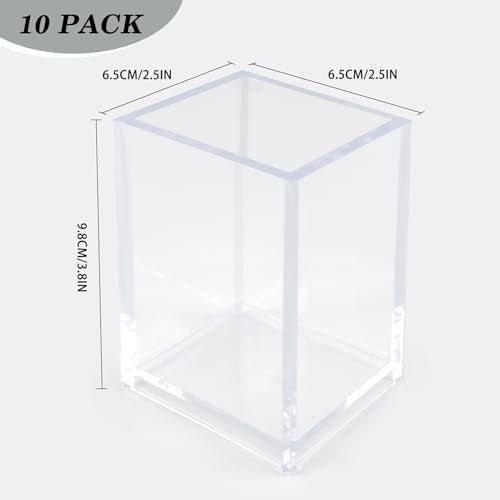 10 Pack Clear Acrylic Pen Holders For Desk, Pencil Cup Makeup Brush Holders - color: 10 pcs