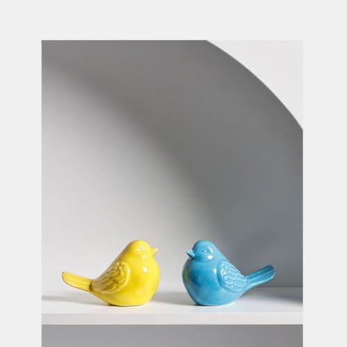 1/2pcs Home Living Room Office Decoration Bird,Ceramic Mini Bird Home Decoration,Porcelain Bird Figurine Statue,Office,Bedroom,Living Room Statues Decor,Yellow/Blue(Yellow) - style: yellow