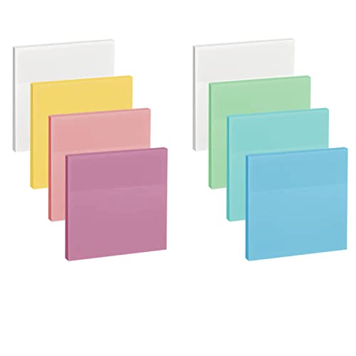 ENLUOM 400 Sheets Colored Transparent Sticky Notes - 3 x 3 in Translucent Sticky Notes, Pastel Clear Waterproof Self-Sticky Note, See Through Sticky Note, Aesthetic Office Supplies (8 Pads) - color: 7 Colors 400 Sheets