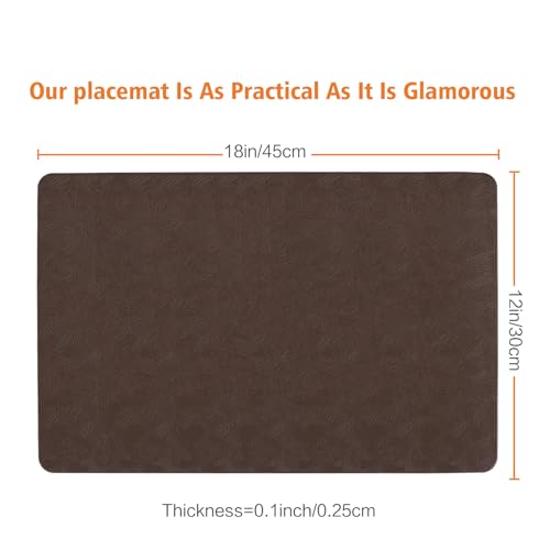Brown Vinyl Placemats Set of 6 Waterproof Wipeable Table Mats - color: Brown