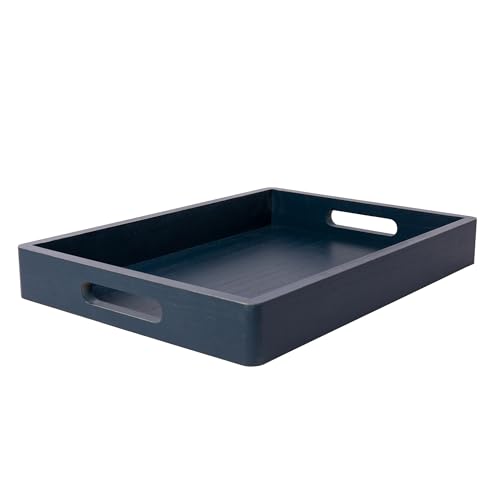DD DEFINED DECO Coffee Table Tray, Blue Wood Serving Tray with Handles for Food & Drinks, Coffee Table, Ottoman, Breakfast in Bed, Deep Blue(15.75''*10'')